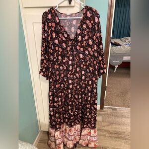 NATURAL LIFE Vivian Maxi Brown Cream Floral XL